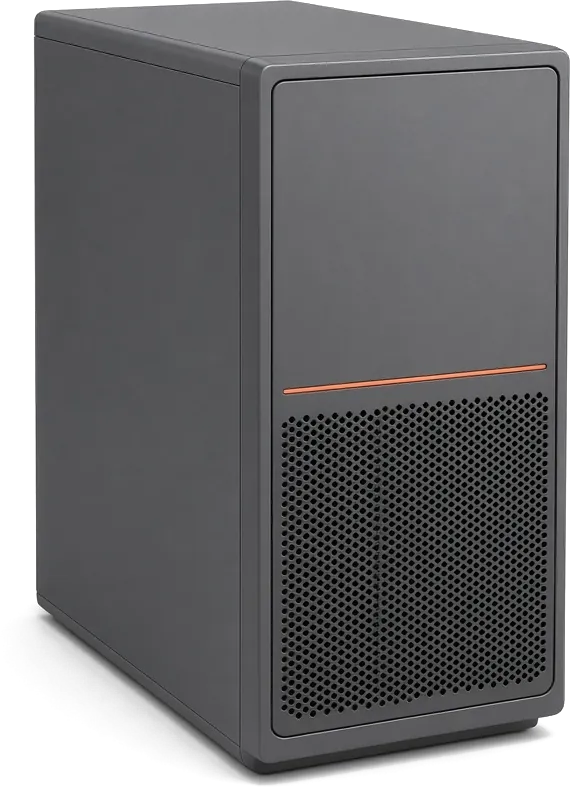 Kompakt-System: leiser Desktop- oder Tower-Computer im Büro (Produktansicht)